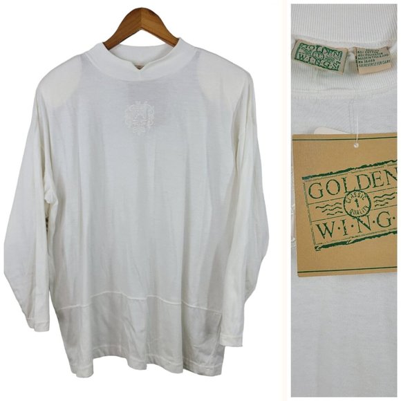 golden wings Tops - Vintage New 90s Long Sleeve T-Shirt Top Plus Size 20/22W White Embroidered NOS